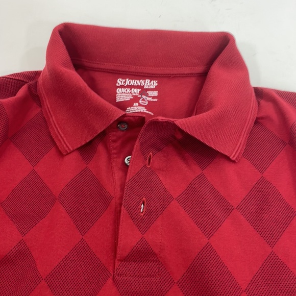 St. John’s Bay Men’s Polo Shirt Short Sleeves 2XL Maroon & Red Diamond Pattern - Picture 15 of 15